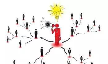 An image of a person with a light bulb and a group of people.