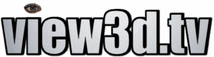 Logo with the text "view3d.tv" in large, bold letters and a realistic eye graphic above the letter "v.
