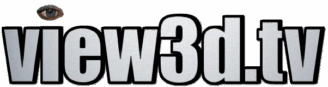 Logo with the text "view3d.tv" in large, bold letters and a realistic eye graphic above the letter "v.